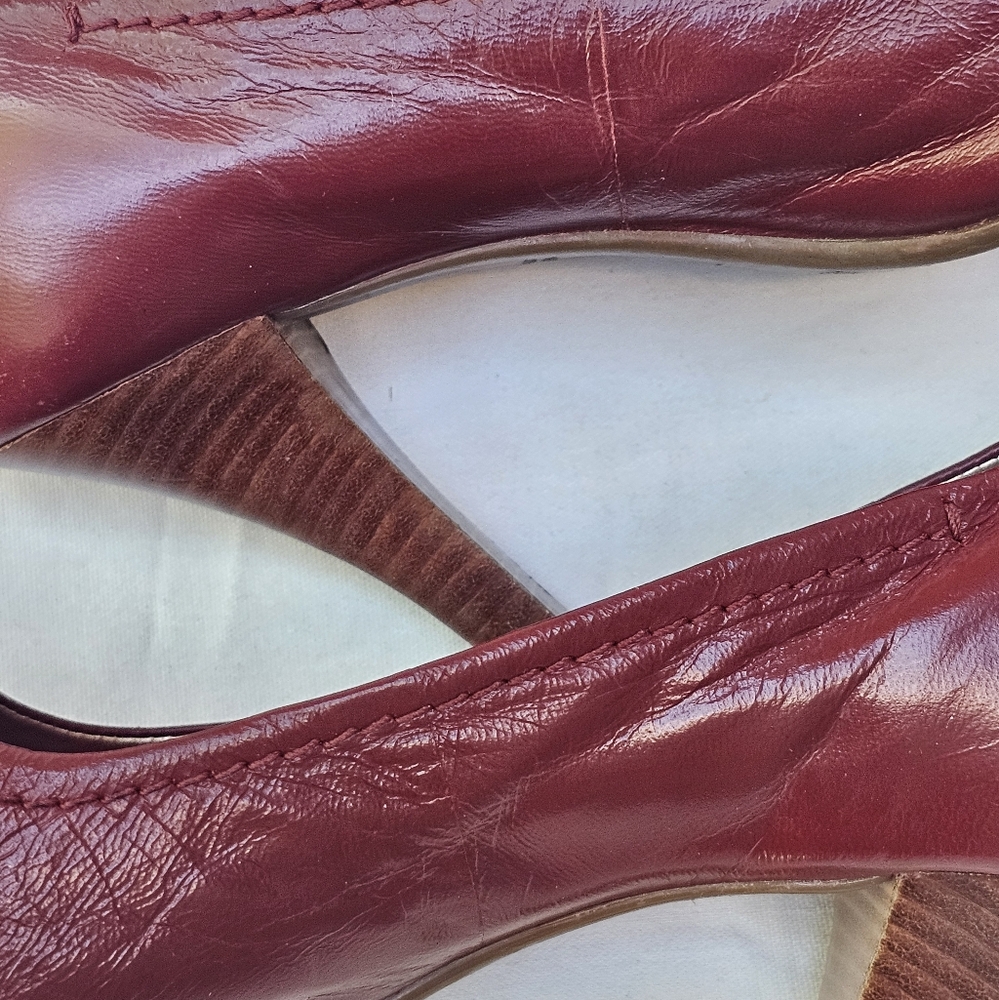 Aerosoles Red Leather Shoes Peep-Toe Heels Rockabilly Pinup Fall Autumn Size 7.5 - Picture 14 of 14